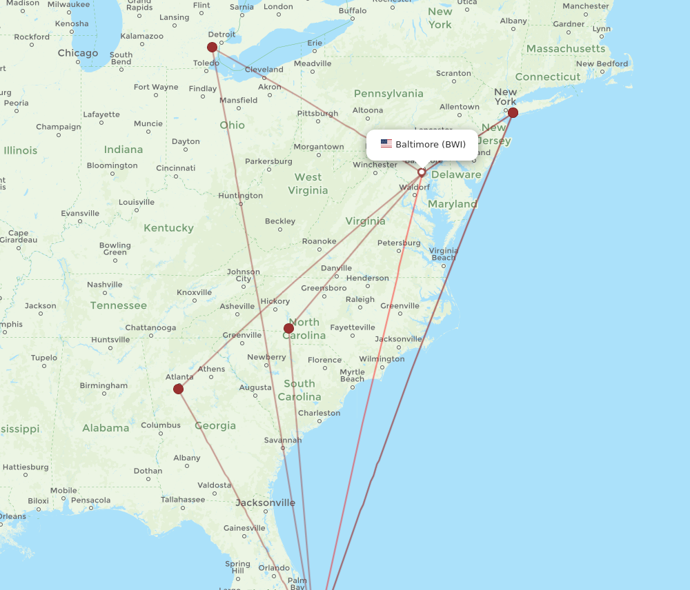 Flights from Baltimore to West Palm Beach BWI to PBI Flight Routes