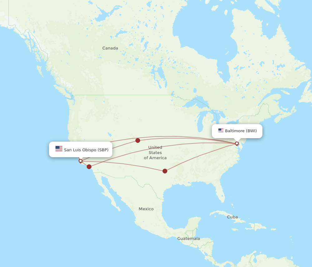 Flights from Baltimore to San Luis Obispo BWI to SBP Flight Routes