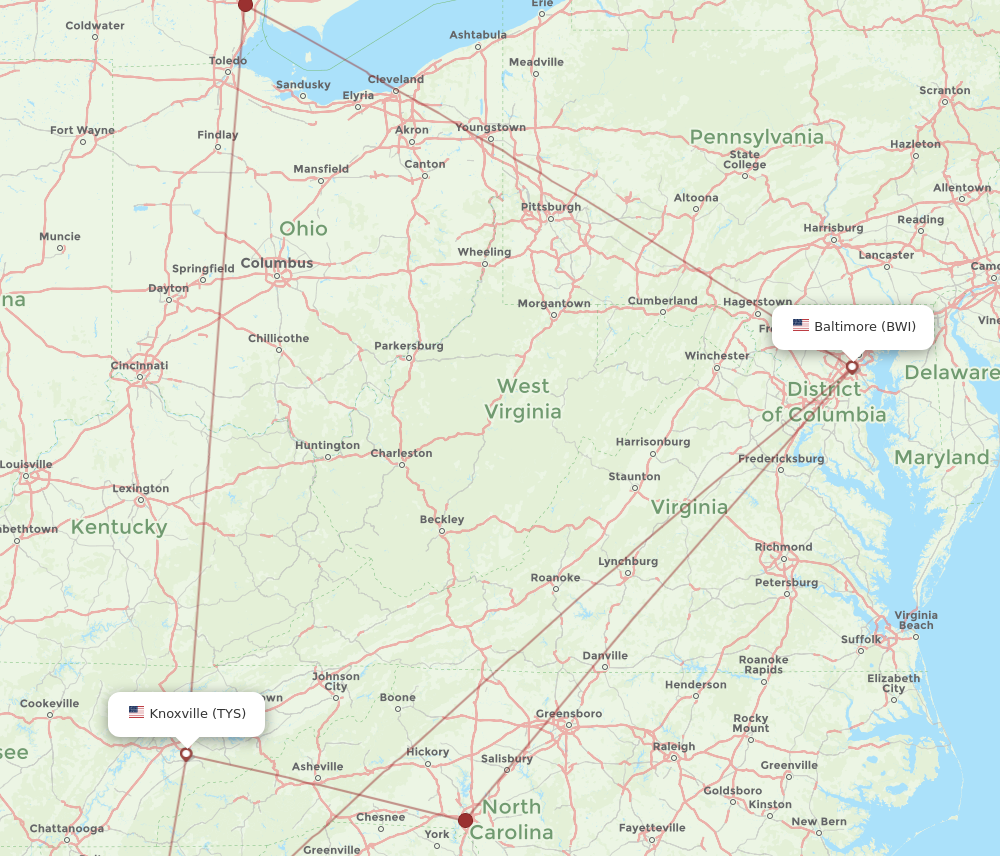 Flights from Baltimore to Knoxville BWI to TYS Flight Routes