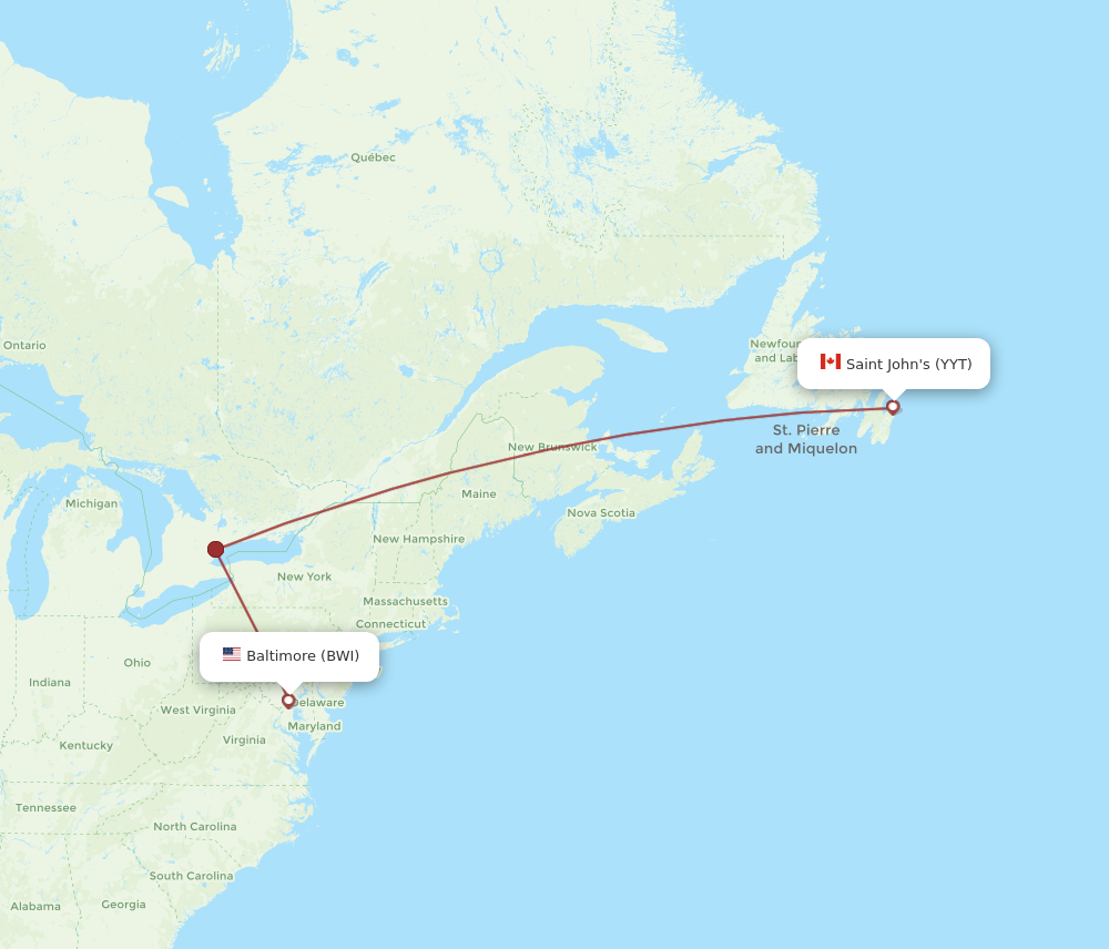 Flights from St. John s to Baltimore YYT to BWI Flight Routes