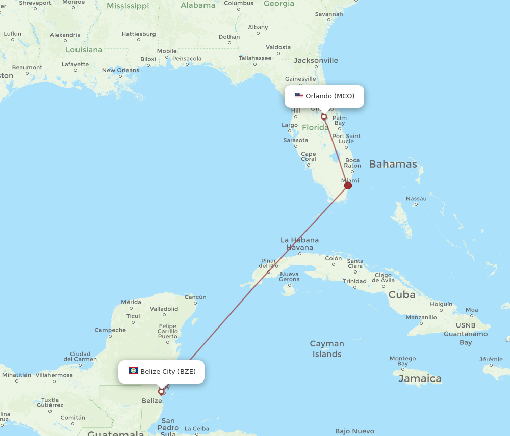 Flights from Belize City to Orlando BZE to MCO Flight Routes