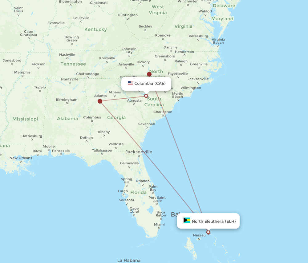 Flights from Columbia to North Eleuthera CAE to ELH Flight Routes