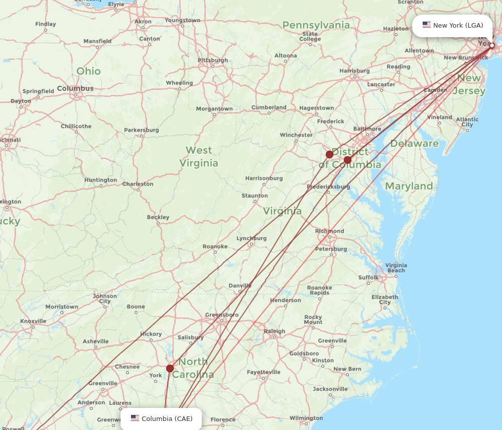 Flights from Columbia to New York CAE to LGA Flight Routes