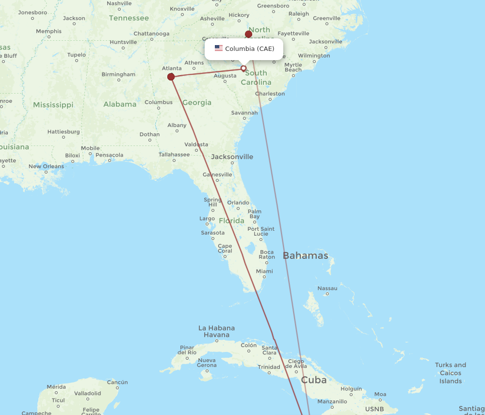 Flights from Columbia to Montego Bay CAE to MBJ Flight Routes