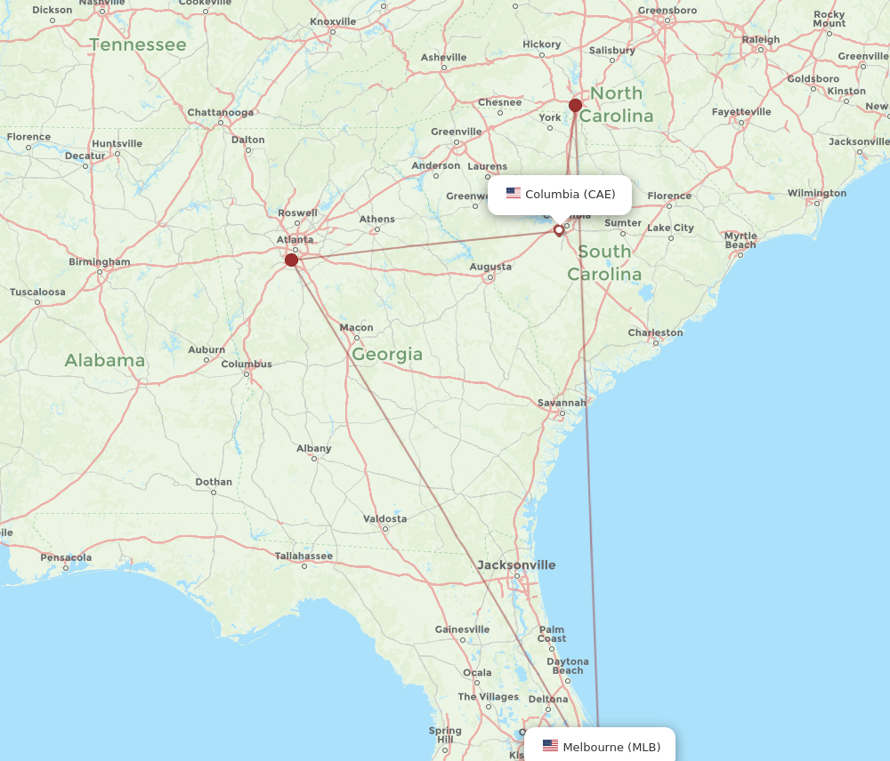 Flights from Columbia to Melbourne CAE to MLB Flight Routes