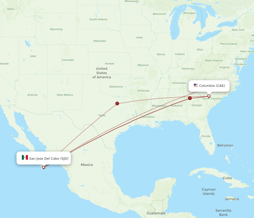 All Flight Routes From Columbia To San Jose Cabo, Cae To Sjd - Flight 