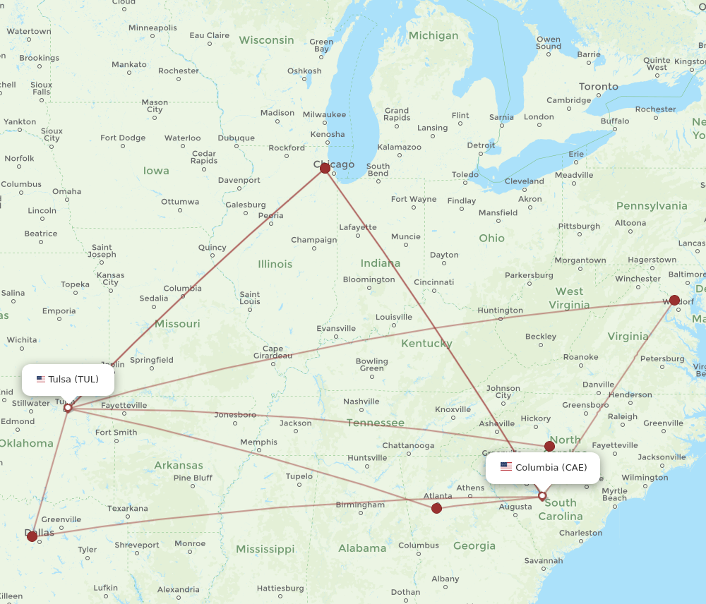 Flights from Columbia to Tulsa CAE to TUL Flight Routes