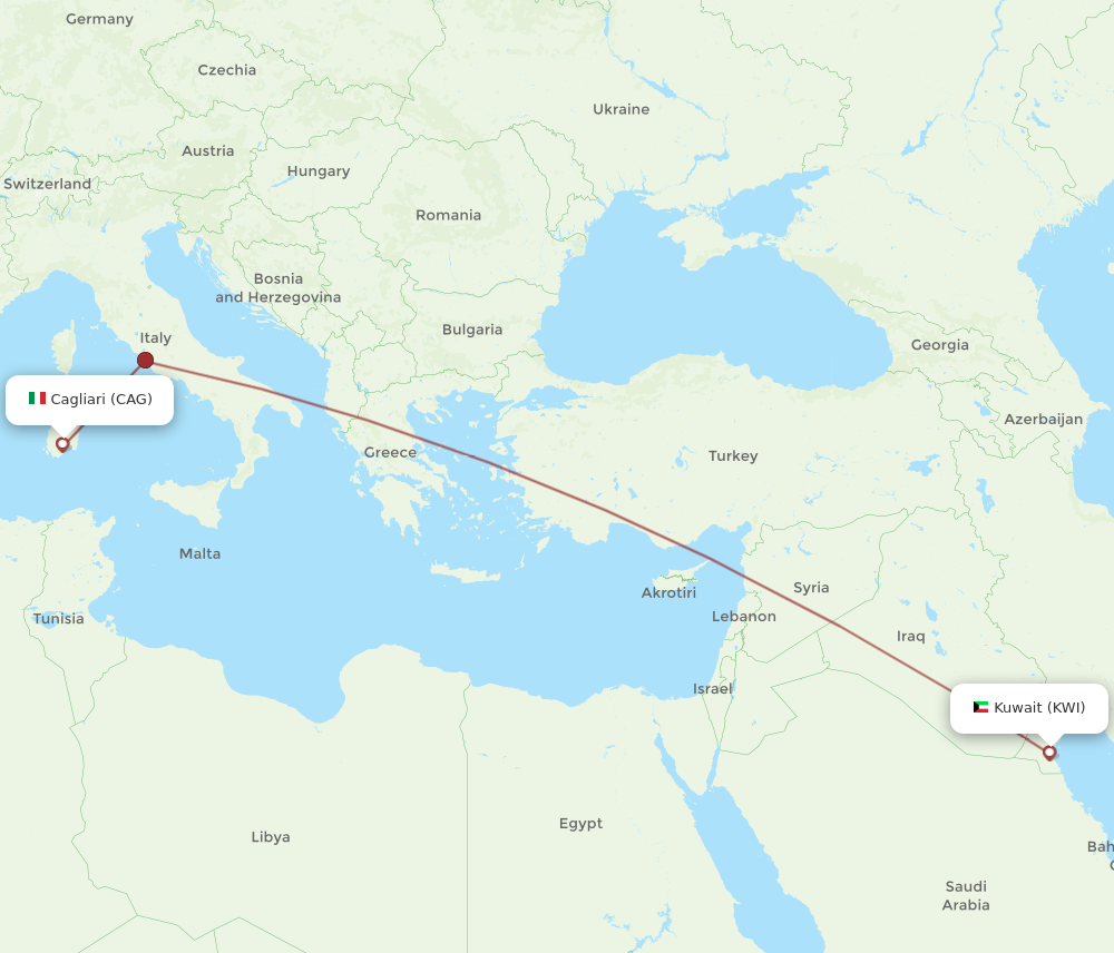 Flights from Cagliari to Kuwait CAG to KWI Flight Routes