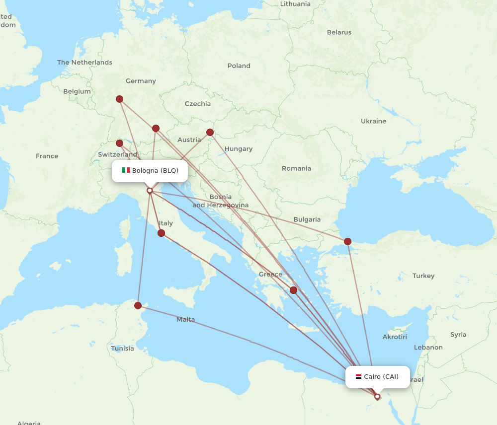 All flight routes from Cairo to Bologna, CAI to BLQ - Flight Routes