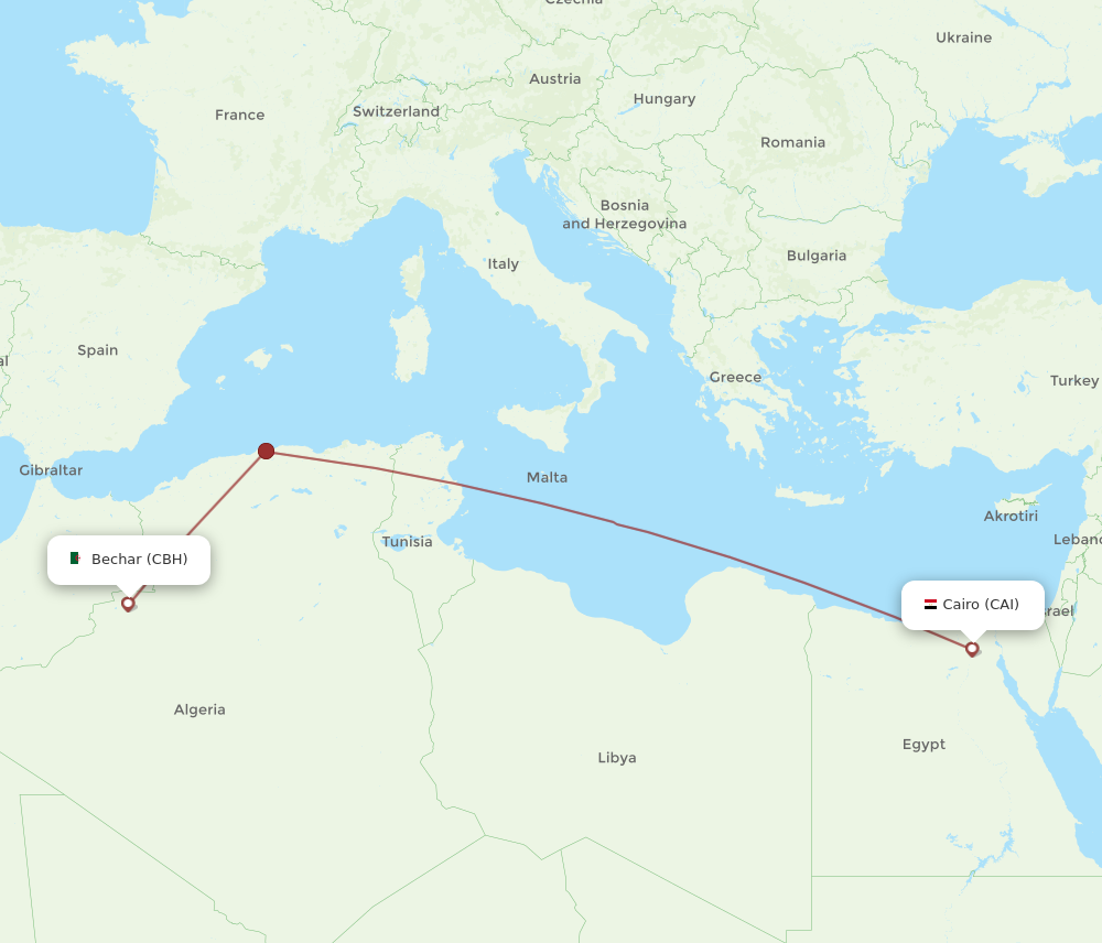 All flight routes from Cairo to Bechar, CAI to CBH - Flight Routes