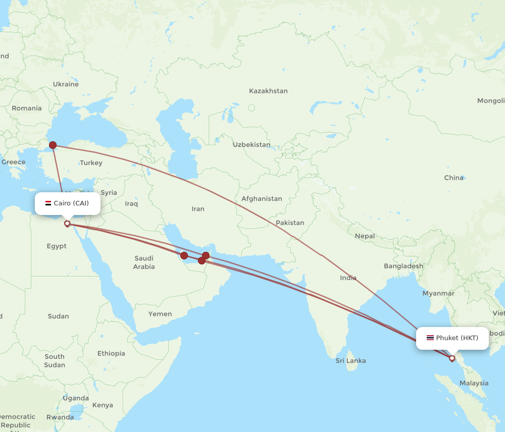 All flight routes from Cairo to Phuket, CAI to HKT - Flight Routes