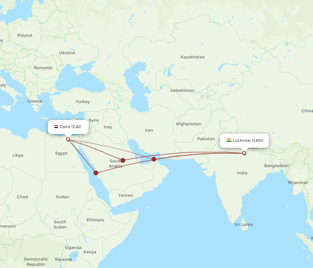 All flight routes from Cairo to Lucknow, CAI to LKO - Flight Routes