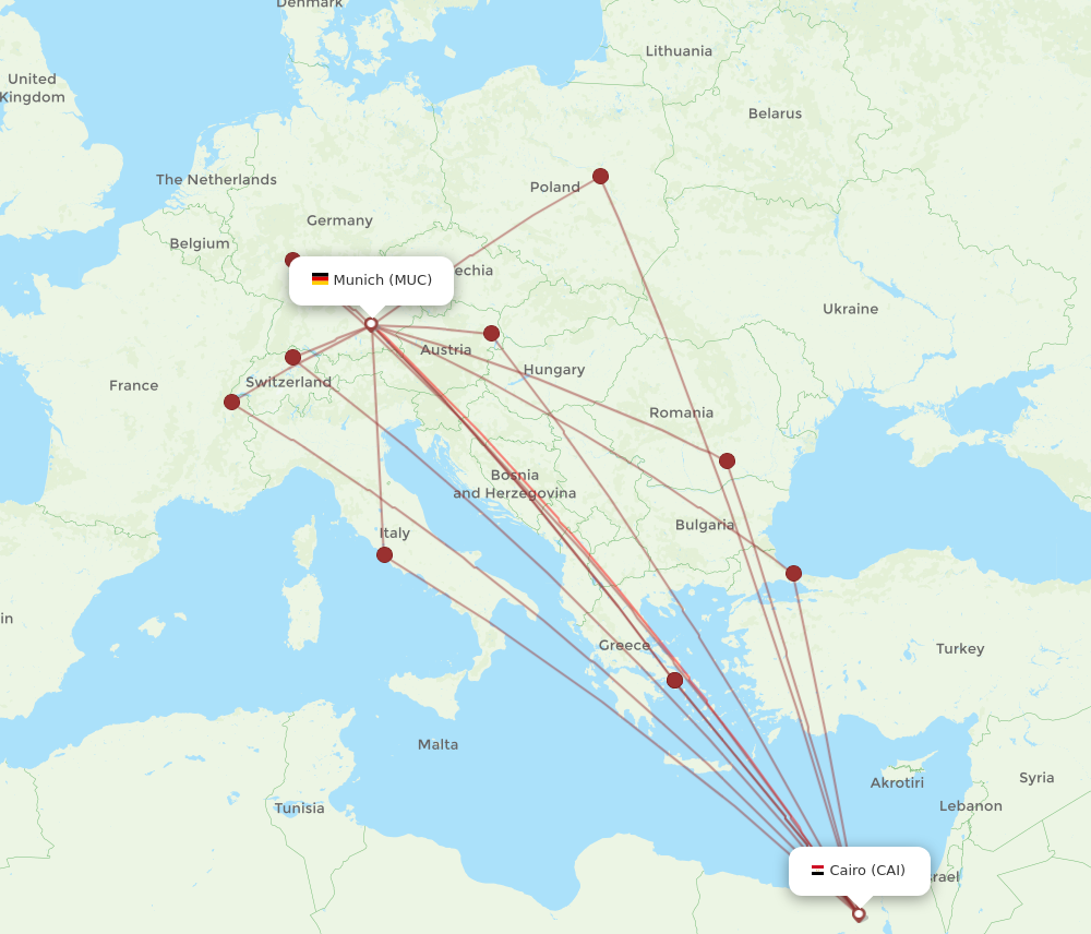 All flight routes from Cairo to Munich, CAI to MUC - Flight Routes