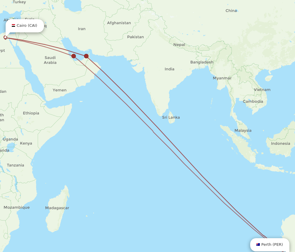 Flights from Cairo to Perth CAI to PER Flight Routes