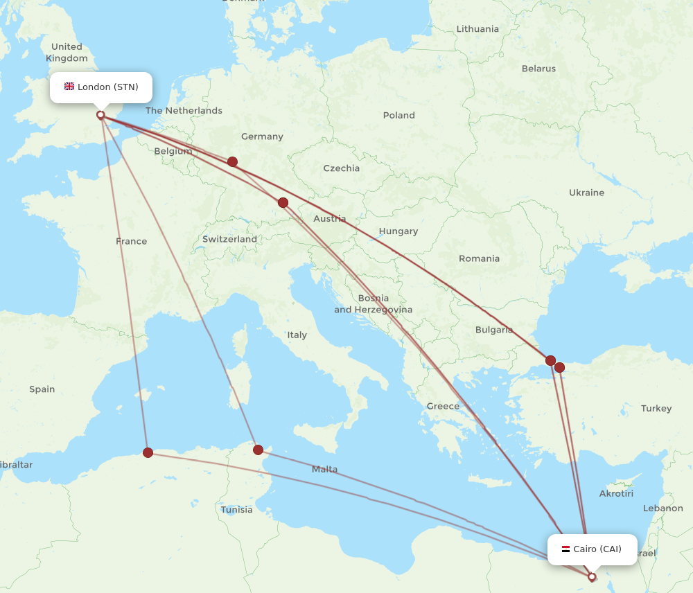 Flights from Cairo to London CAI to STN Flight Routes