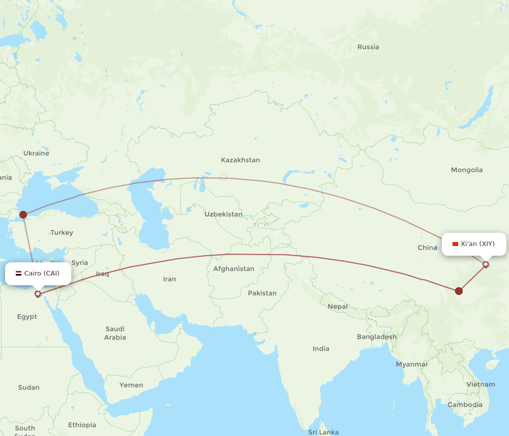 Flights from Cairo to Xian CAI to XIY Flight Routes