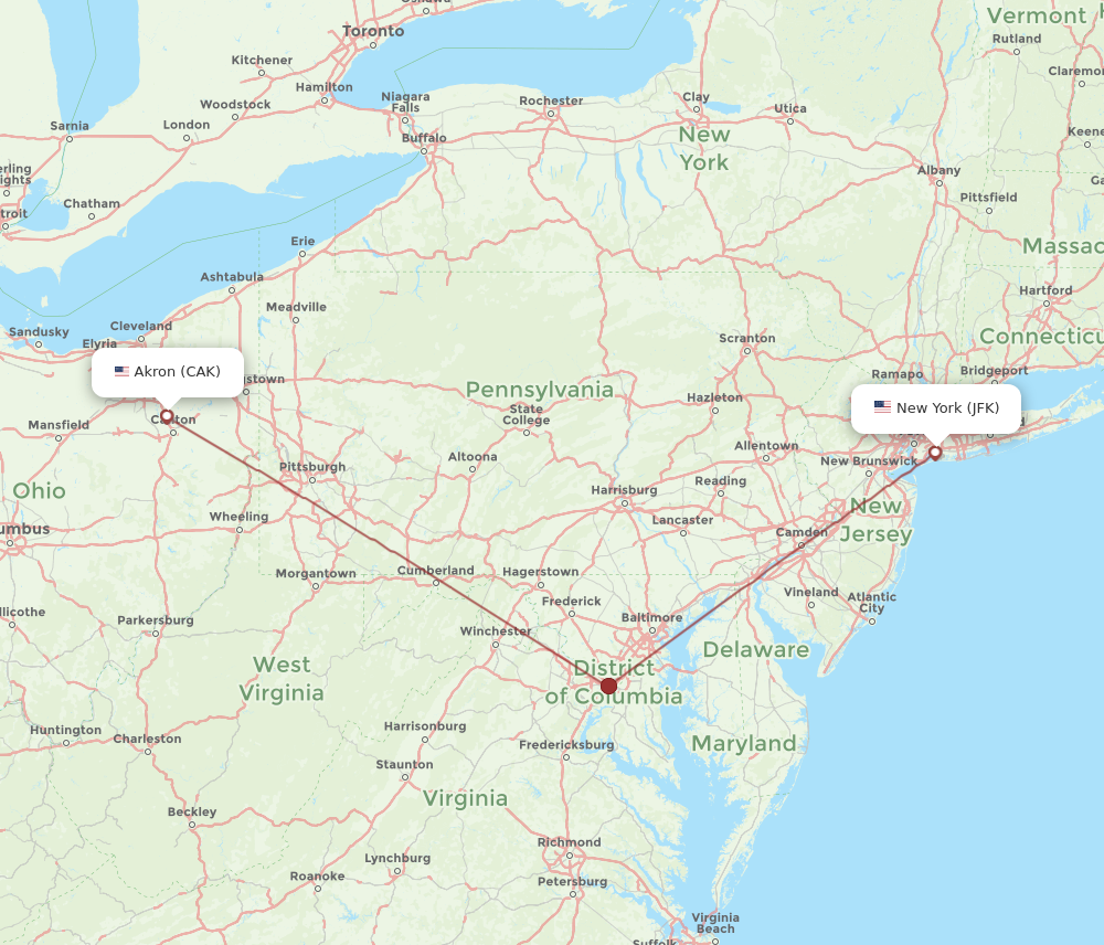 Flights from Akron to New York CAK to JFK Flight Routes