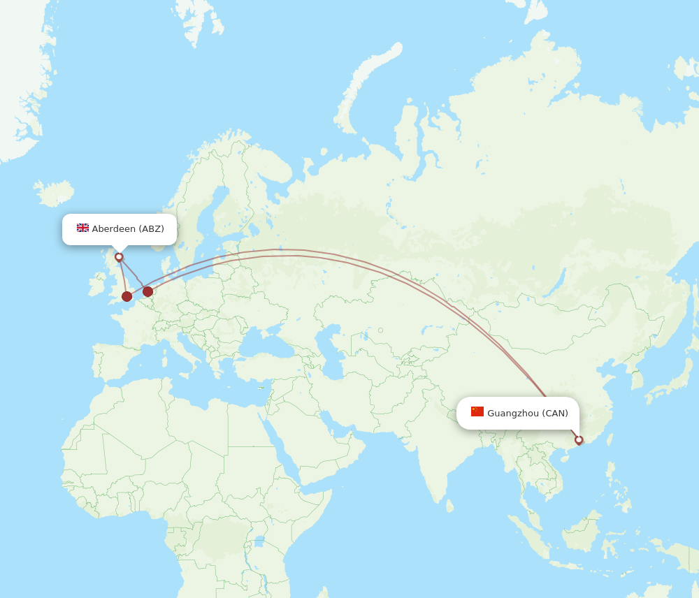 CAN to ABZ flights and routes map