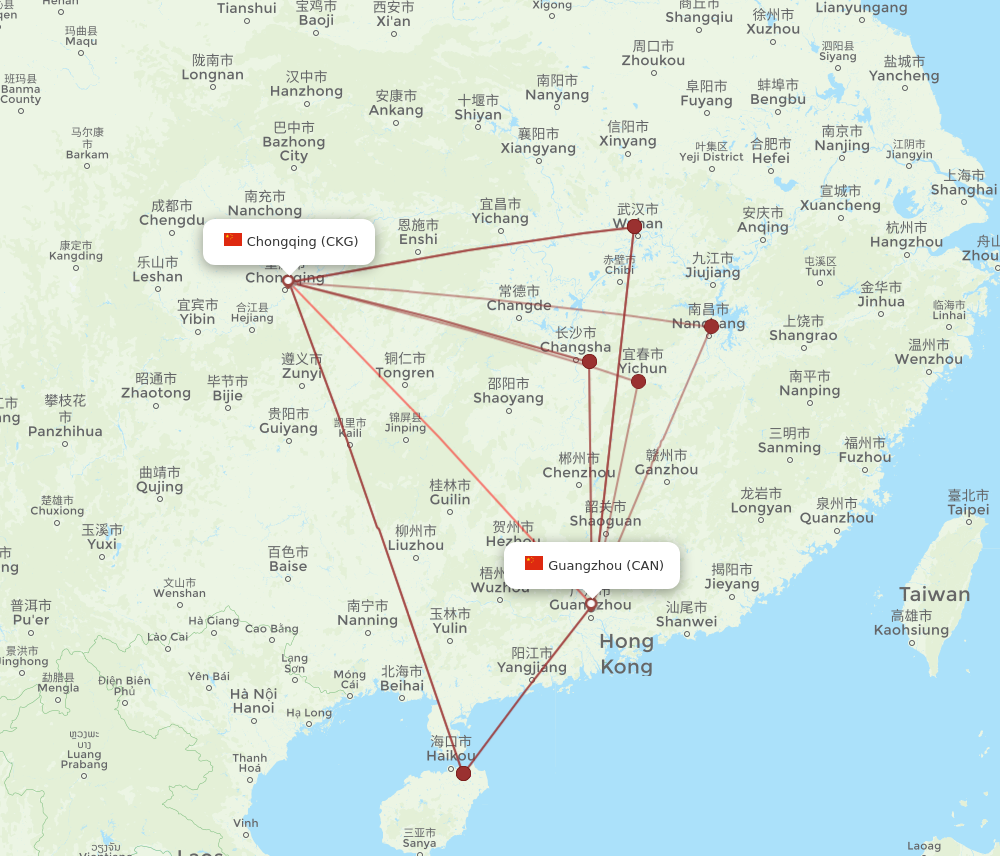 Flights from Guangzhou to Chongqing CAN to CKG Flight Routes