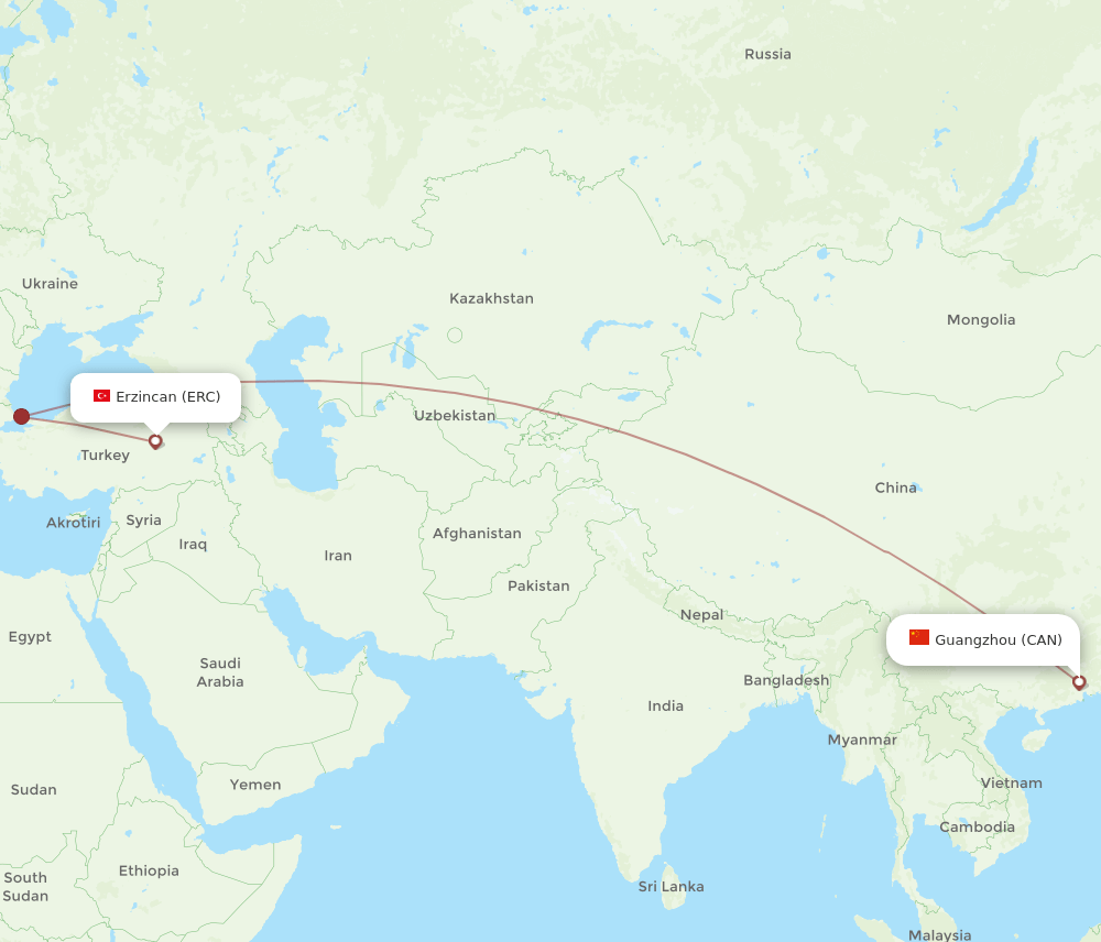 Flights From Guangzhou To Erzincan, Can To Erc - Flight Routes