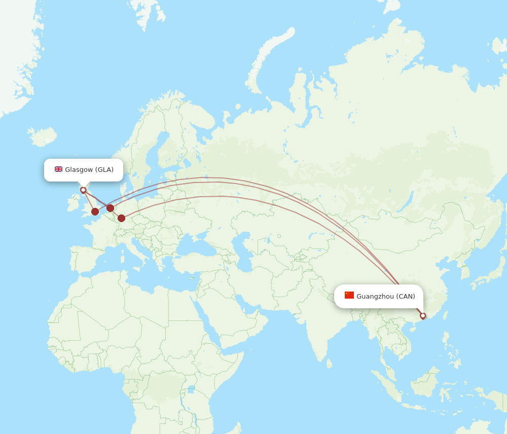 CAN to GLA flights and routes map