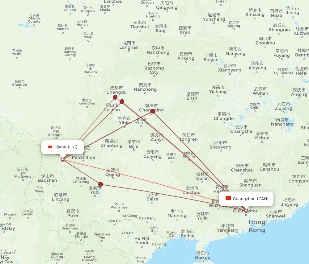 Flights from Guangzhou to Lijiang CAN to LJG Flight Routes