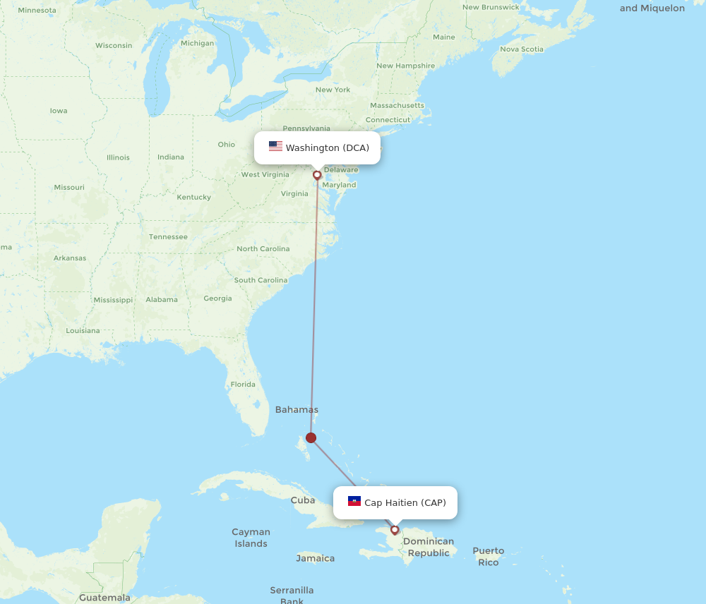 Flights from Cap Haitien to Washington, CAP to DCA - Flight Routes