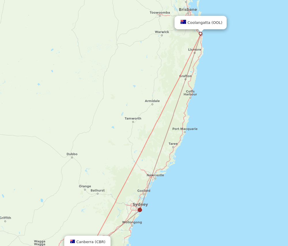 Flights from Canberra to Coolangatta Gold Coast CBR to OOL