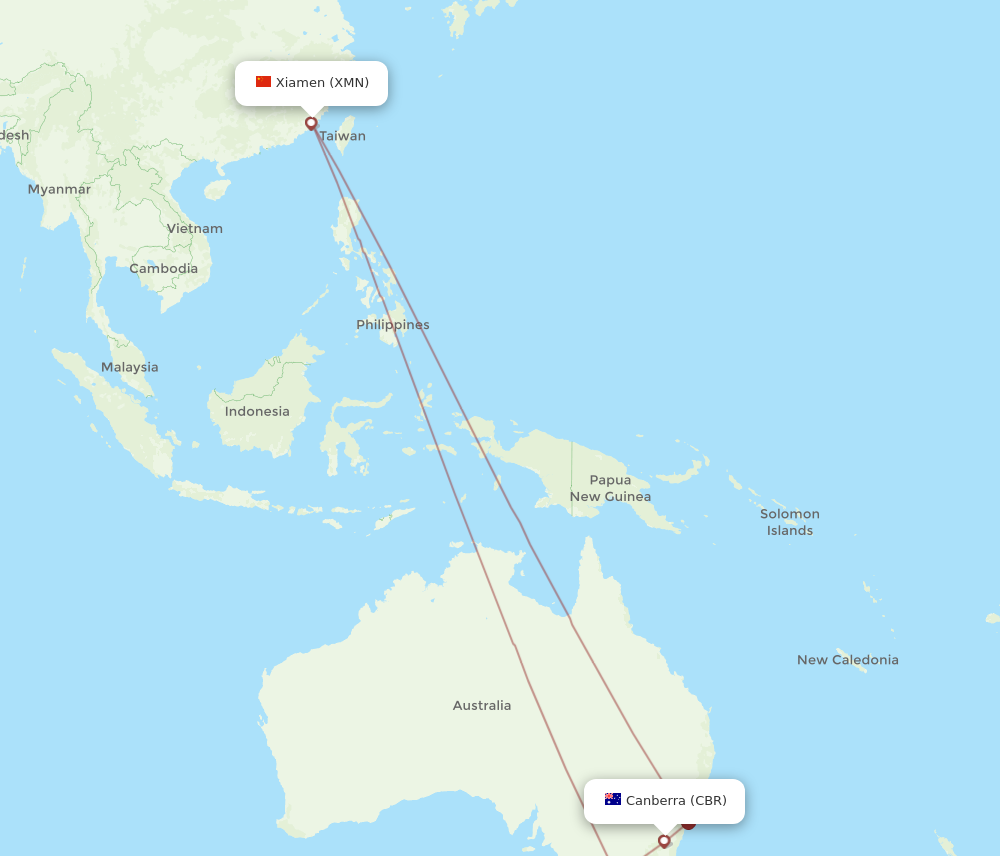 CBR to XMN flights and routes map