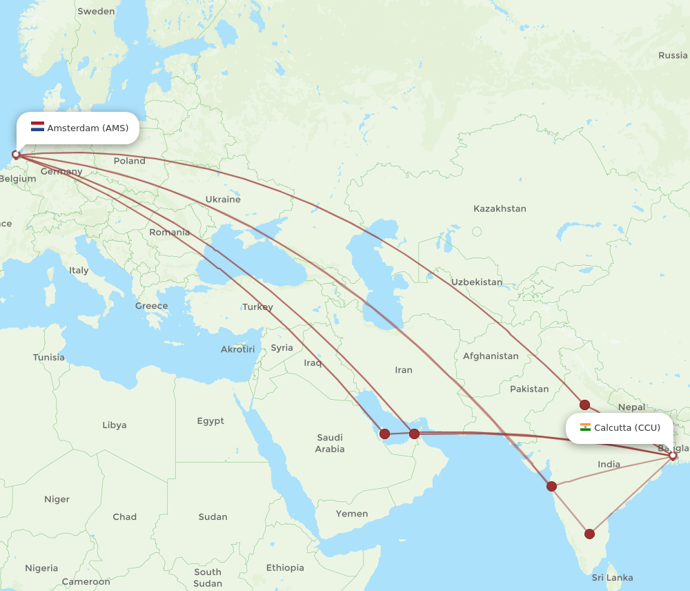 All Flight Routes From Kolkata To Amsterdam, CCU To AMS - Flight Routes