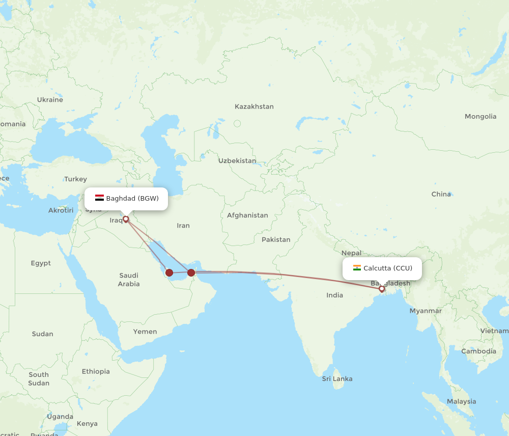 All Flight Routes From Kolkata To Baghdad, CCU To BGW - Flight Routes