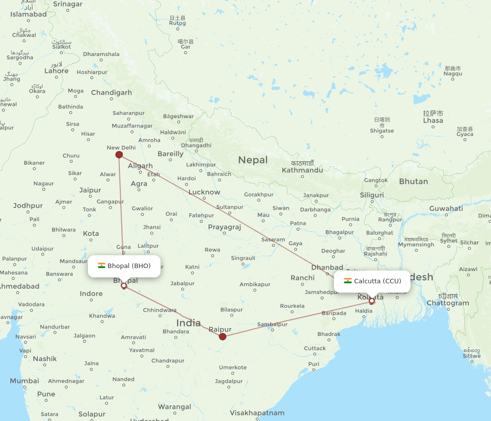 Flights from Kolkata to Bhopal CCU to BHO Flight Routes