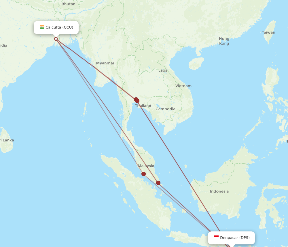 CCU to DPS flights and routes map