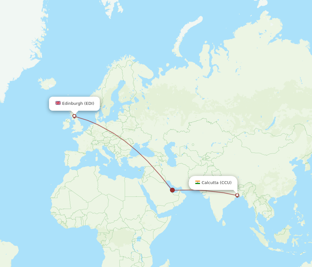CCU to EDI flights and routes map