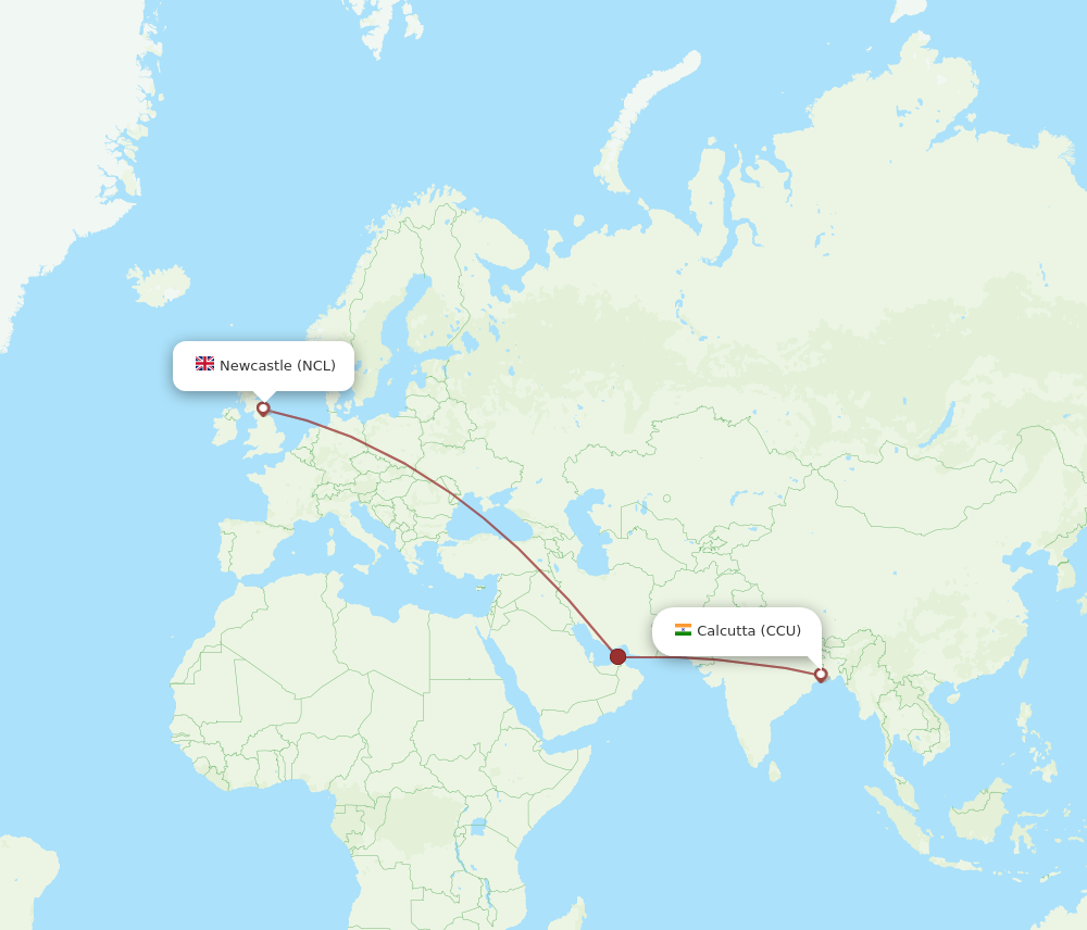 CCU to NCL flights and routes map