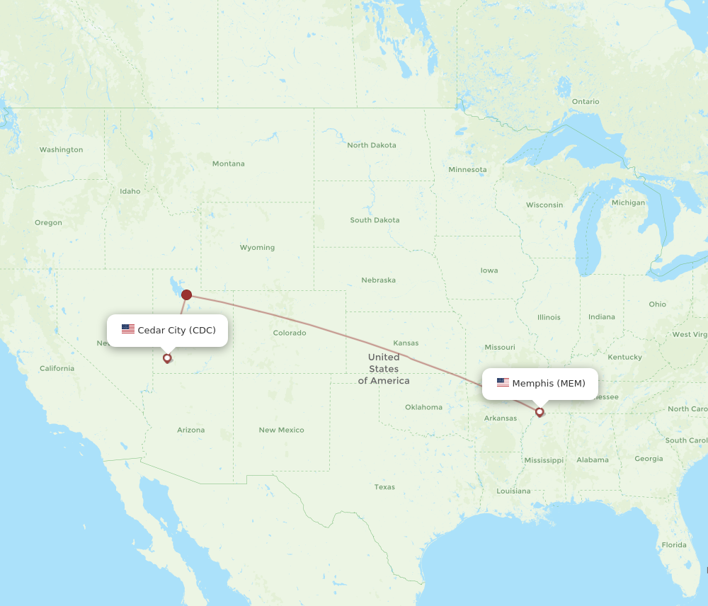 Flights from Cedar City to Memphis CDC to MEM Flight Routes