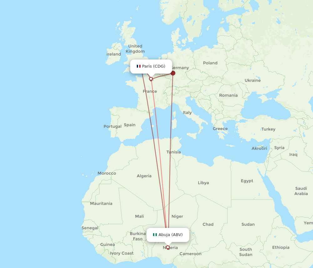 Flights from Paris to Abuja CDG to ABV Flight Routes