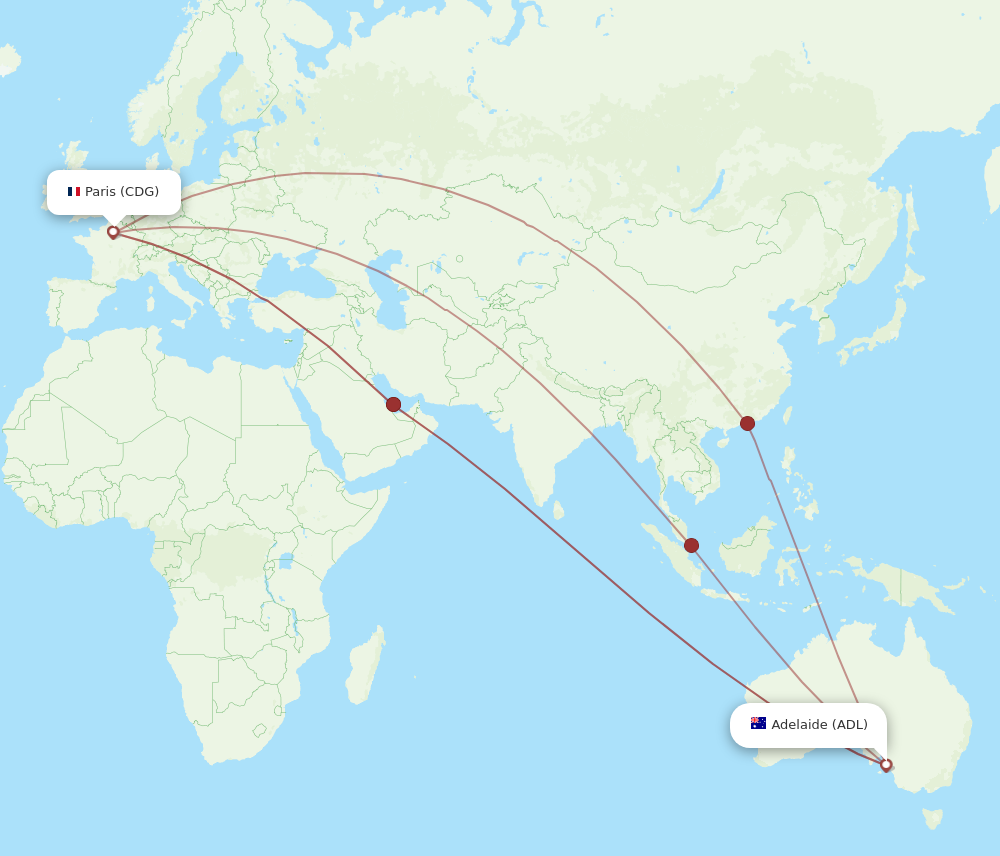 Flights from Paris to Adelaide CDG to ADL Flight Routes