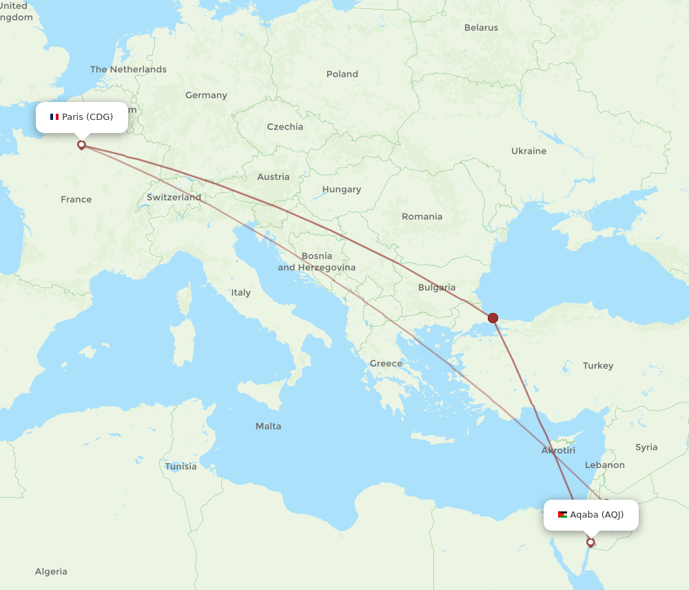 Flights from Paris to Aqaba CDG to AQJ Flight Routes