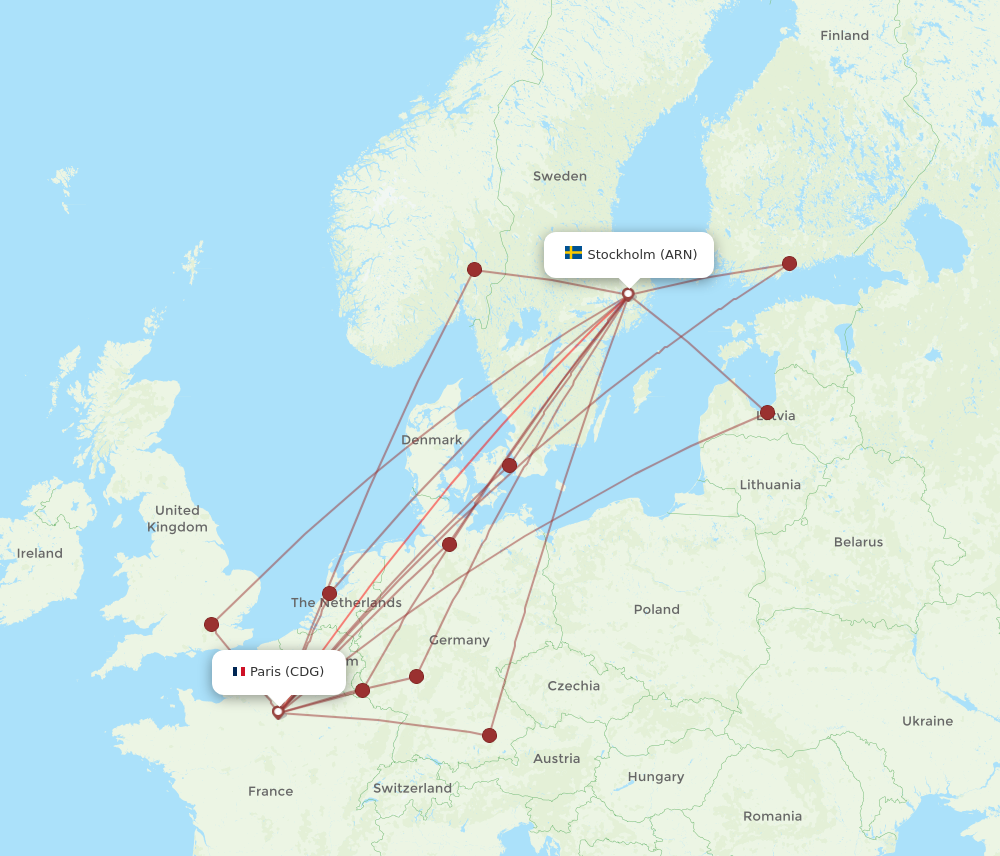 Flights from Paris to Stockholm CDG to ARN Flight Routes