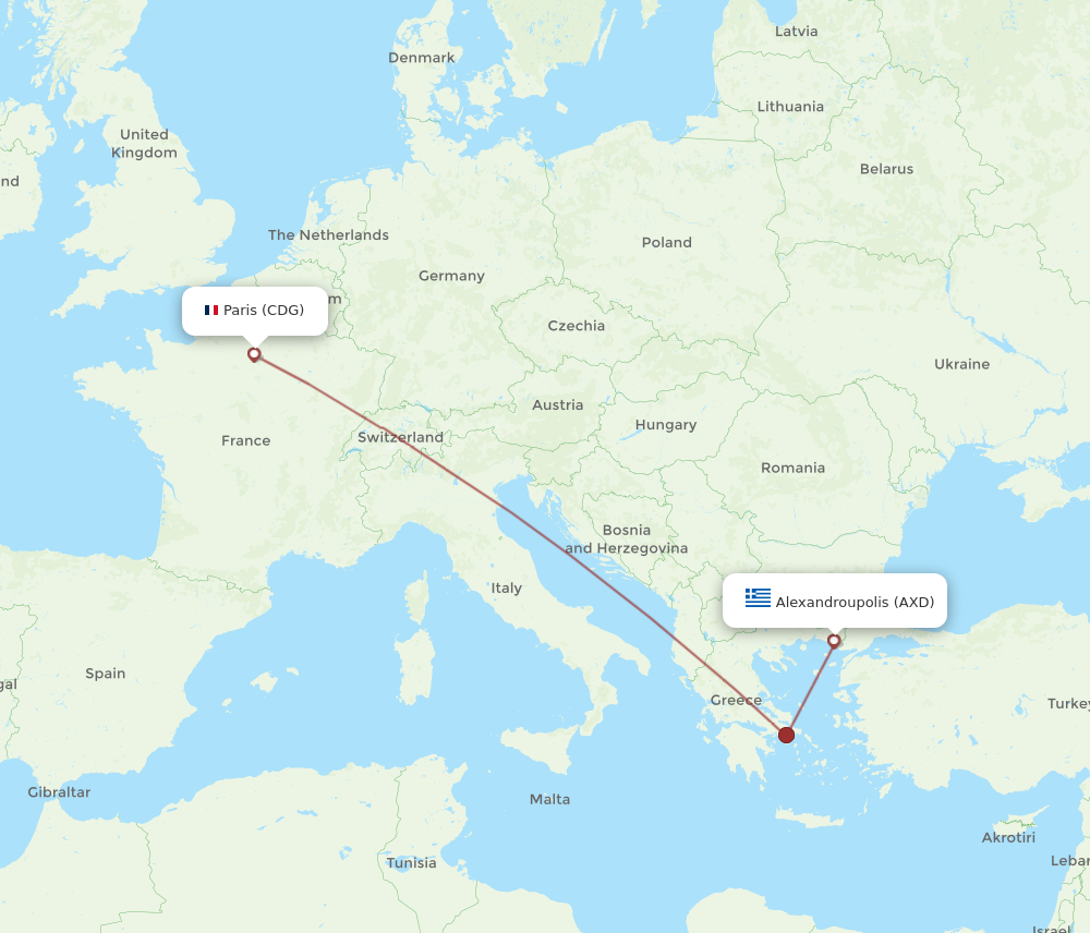 Flights from Paris to Alexandroupolis CDG to AXD Flight Routes