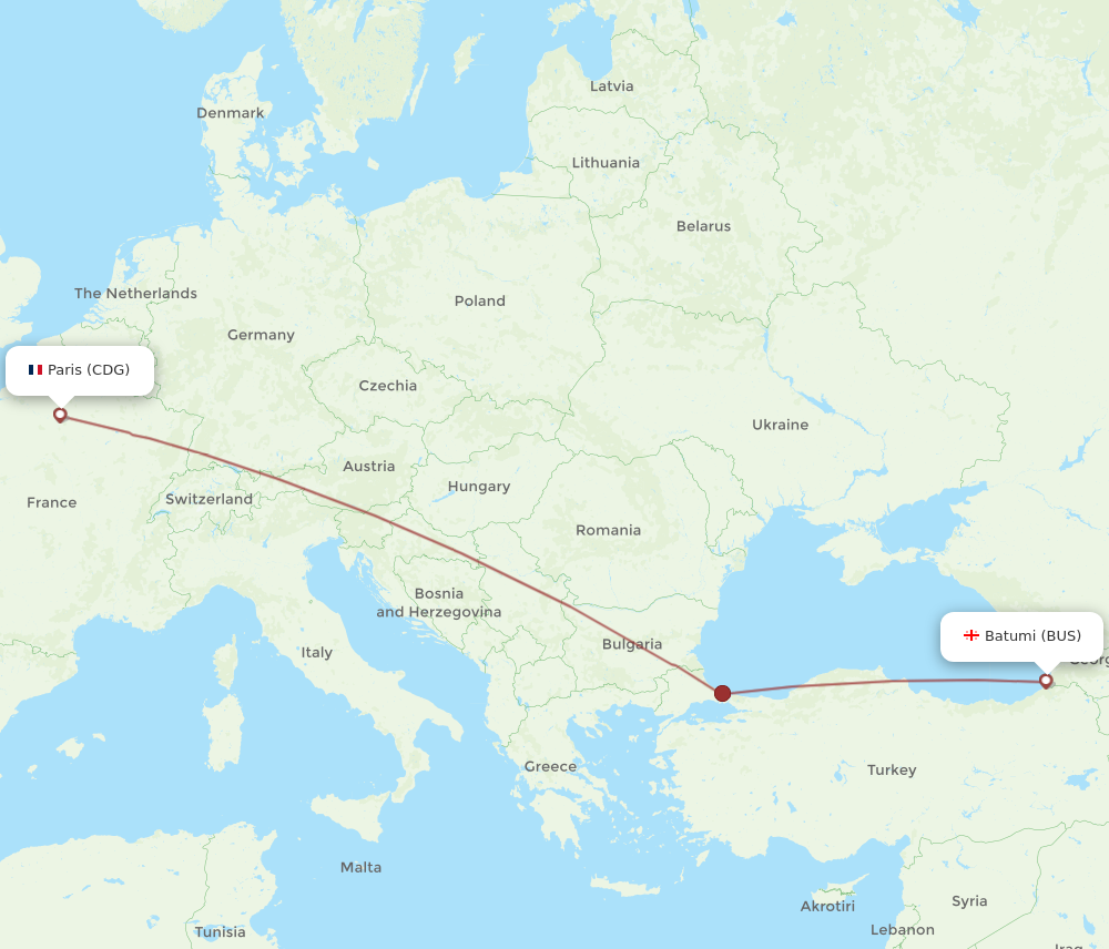 Flights from Paris to Batumi CDG to BUS Flight Routes