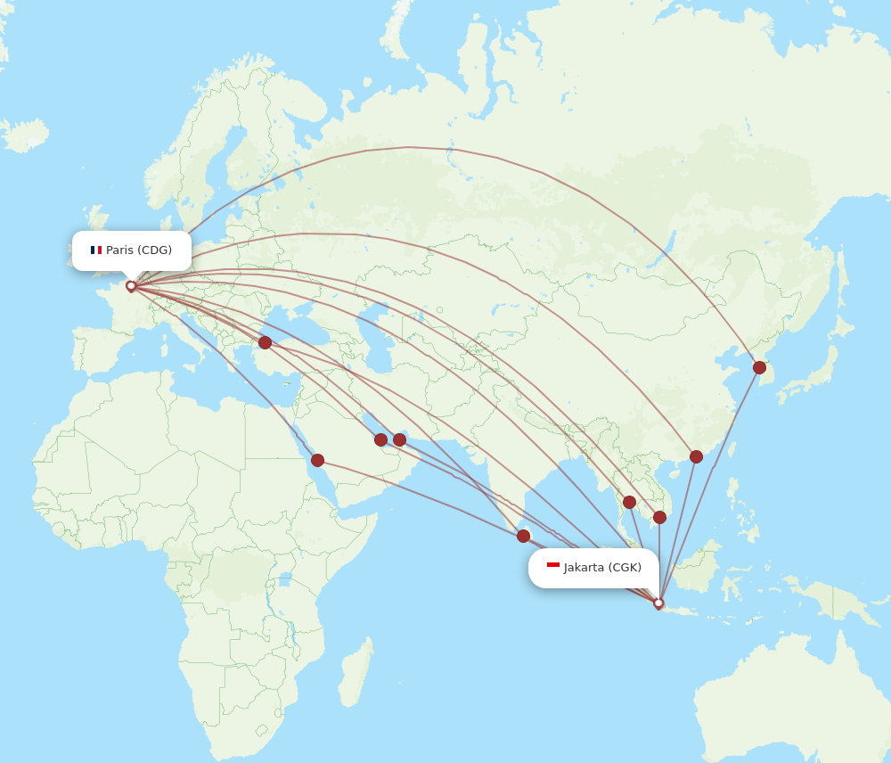 CDG to CGK flights and routes map