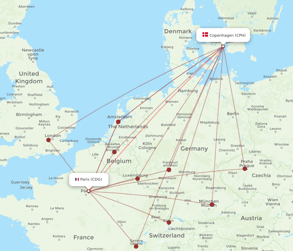 Flights from Paris to Copenhagen CDG to CPH Flight Routes