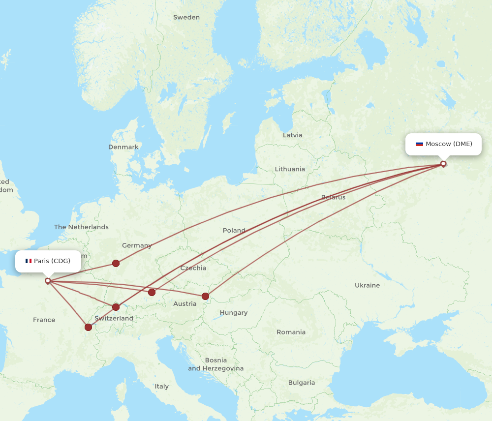 Flights from Paris to Moscow CDG to DME Flight Routes