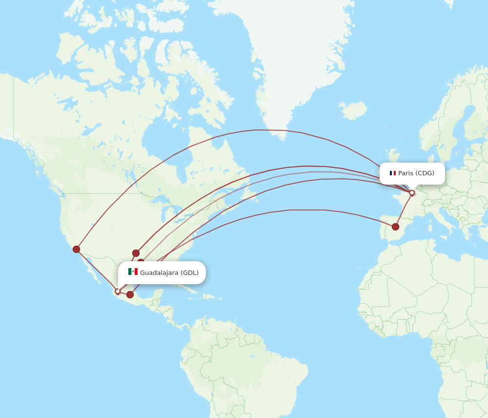 Flights from Paris to Guadalajara CDG to GDL Flight Routes