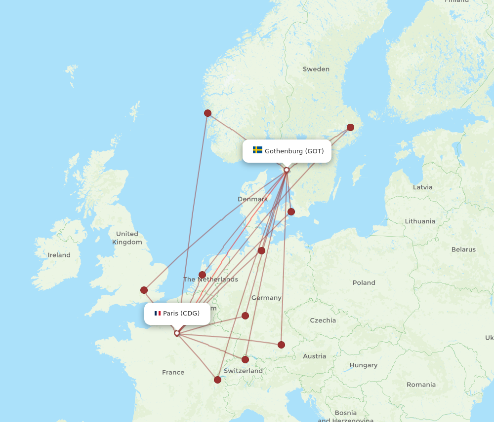 Flights from Paris to Gothenburg CDG to GOT Flight Routes