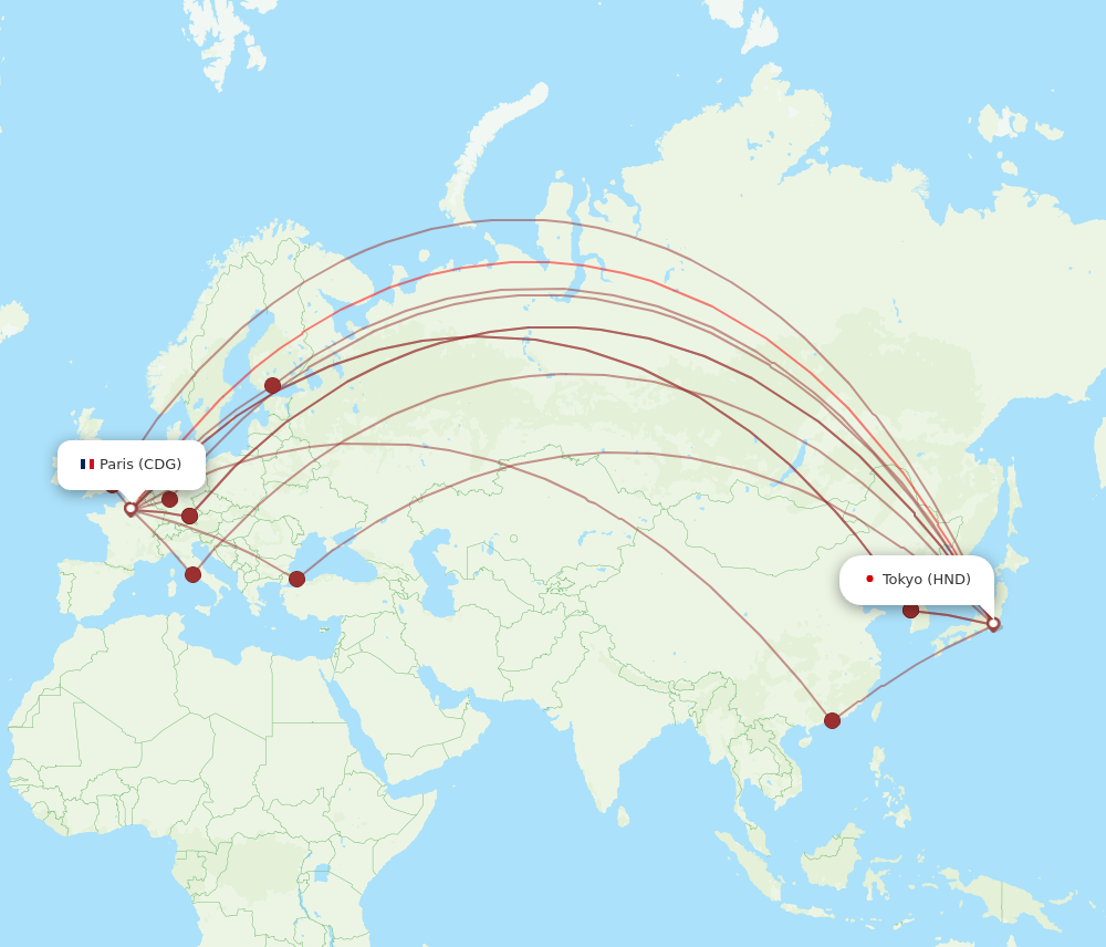 All Flight Routes From Paris To Tokyo, CDG To HND - Flight Routes