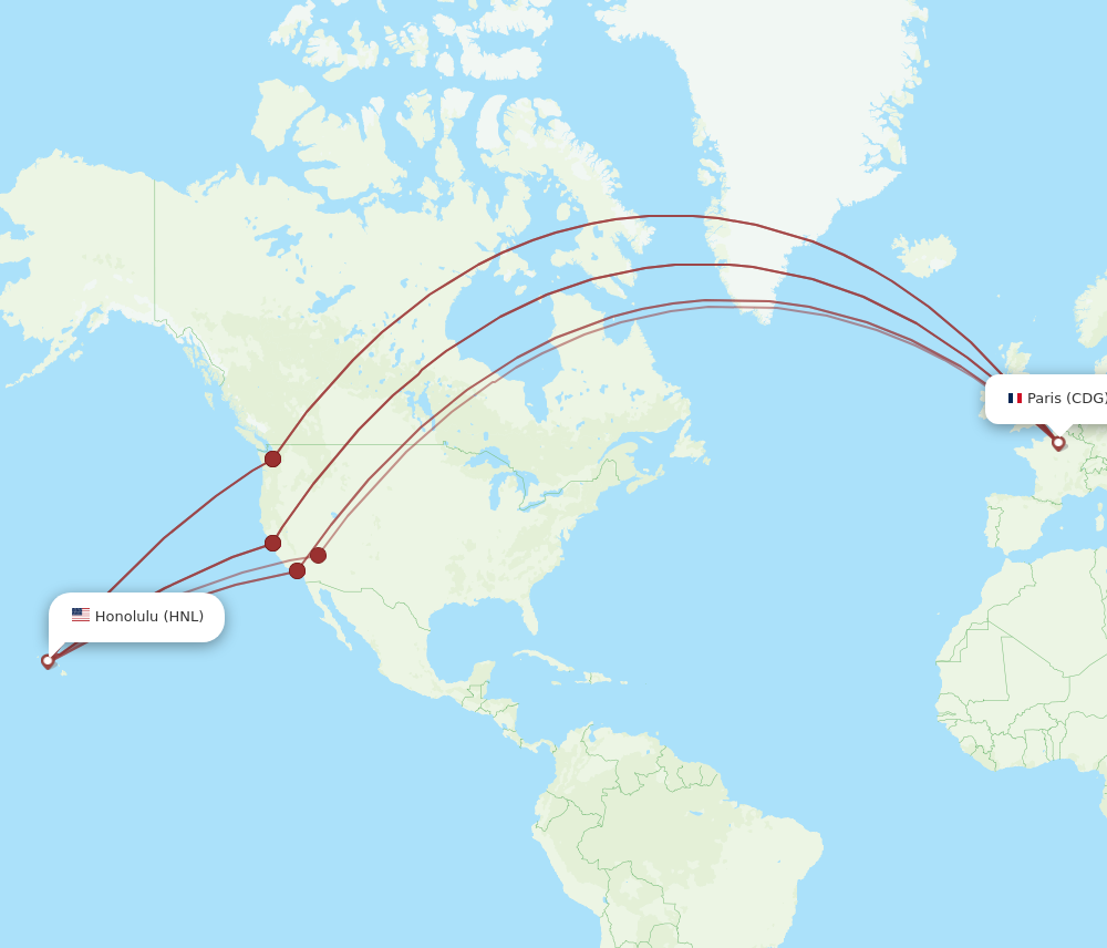 All Flight Routes From Paris To Honolulu, CDG To HNL - Flight Routes