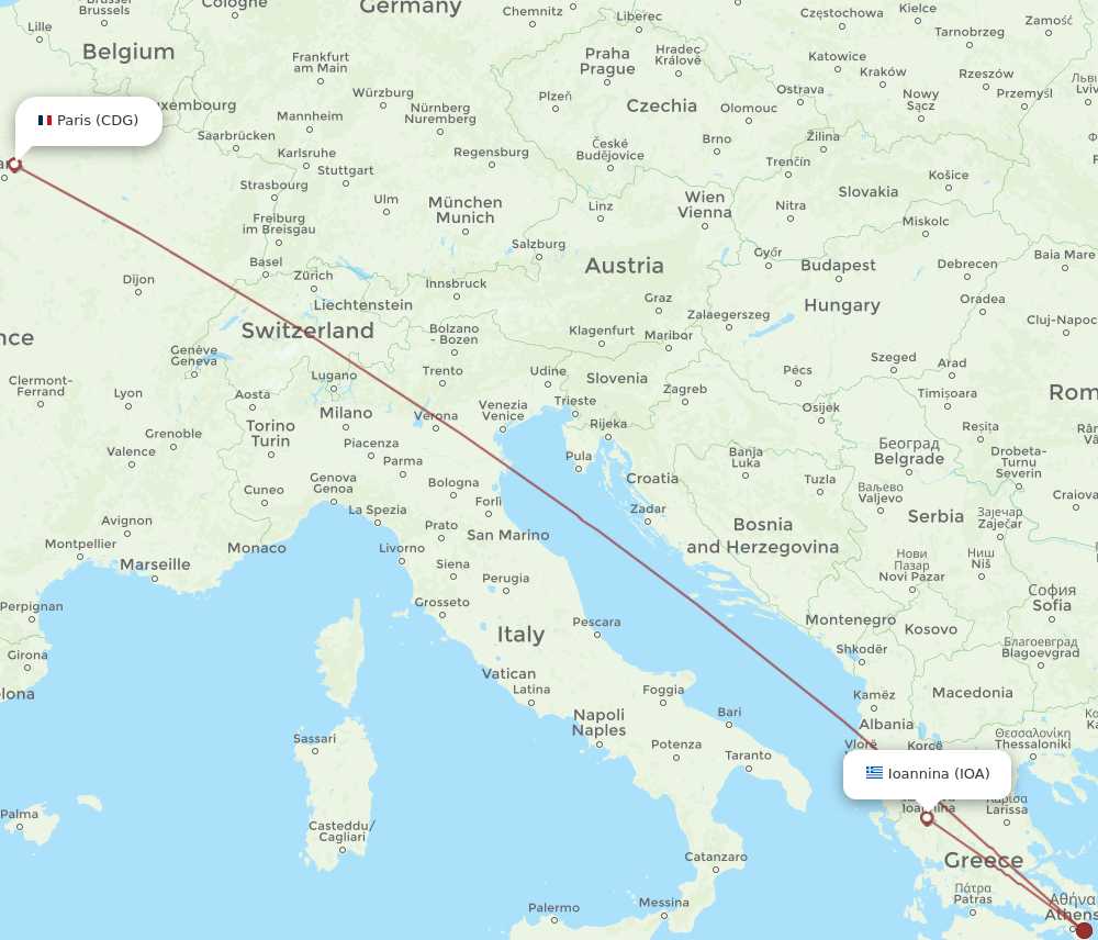 Flights from Paris to Ioannina CDG to IOA Flight Routes